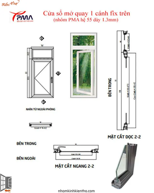 sổ mở quay 1 cánh